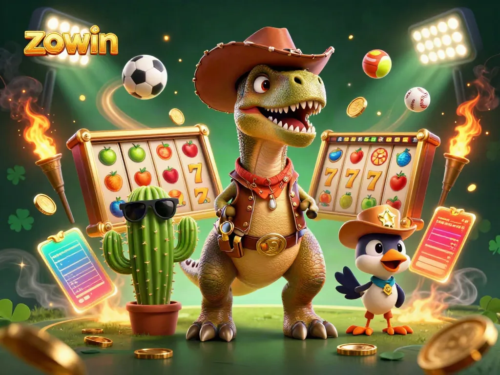 Experience exhilarating slots action with zowin in a vibrant 3D casino scene.