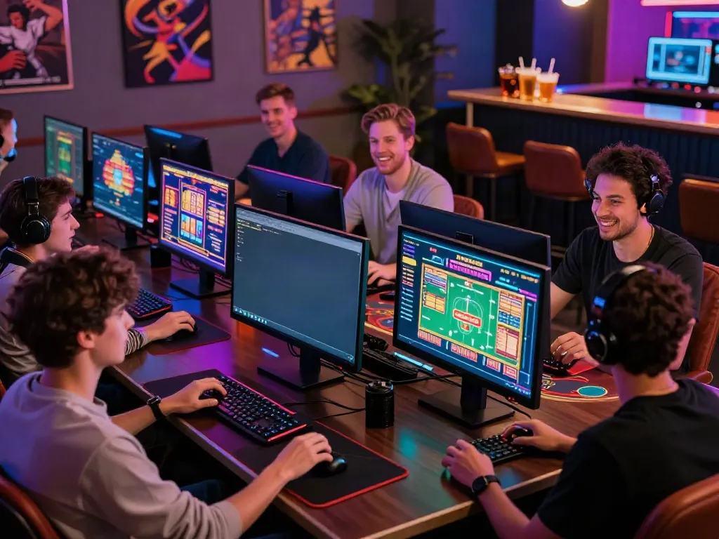 Players enjoying online casino games at https://tx88bet.vip/ with vibrant screens and lively atmosphere.